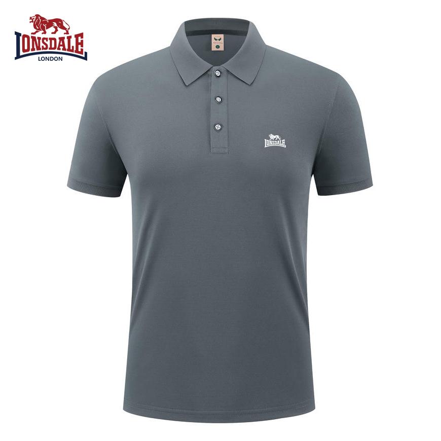 Lonsdale 2026 Sommer Neu Besticktes Lässiges Sportkragen Poloshirt, Schweißableitend und Feuchtigkeitsabsorbierend Reines L grau