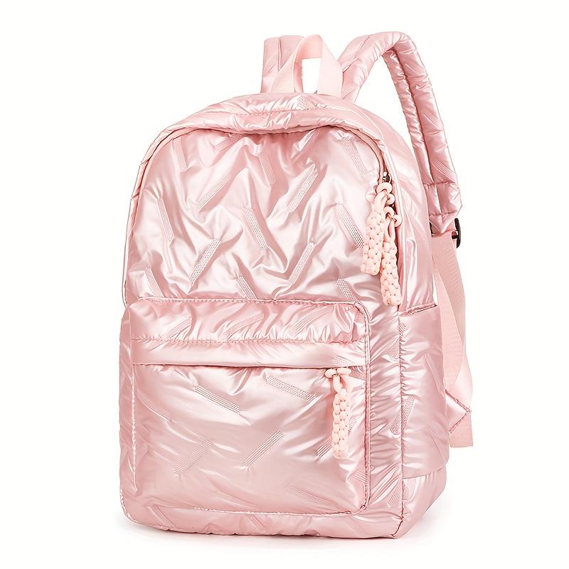Winter Space Nylon Gepolsterter Rucksack Damen Große Kapazität Schultasche für Student Outdoor Freizeit Rucksack rosa