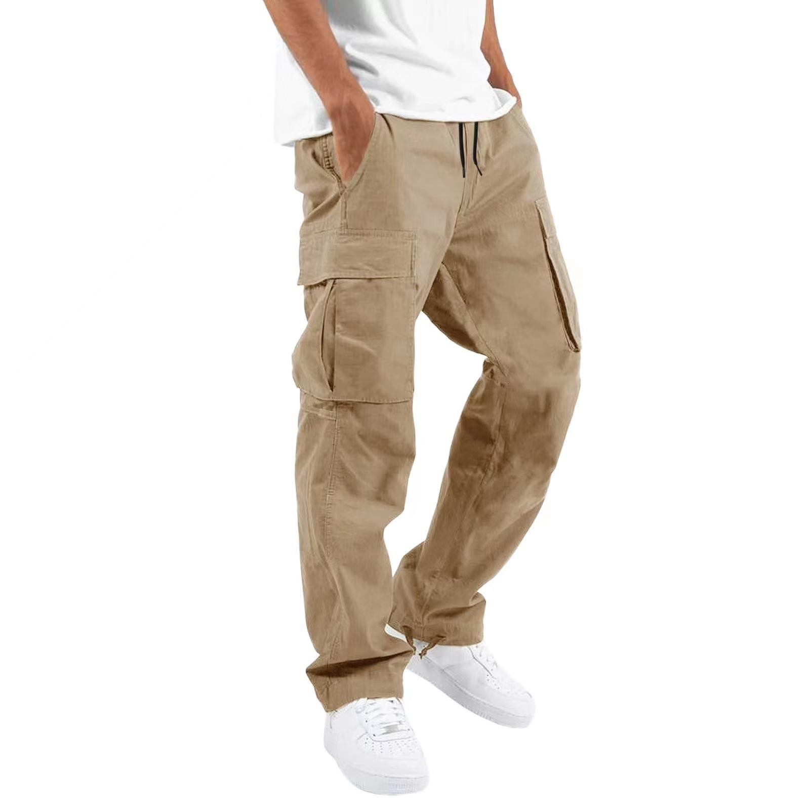 Herren Cargo Hose Hose Volle Länge Einfarbig Locker Mehrere Taschen Kordelzug Taschen Hose Herren Cargo Hose M khaki