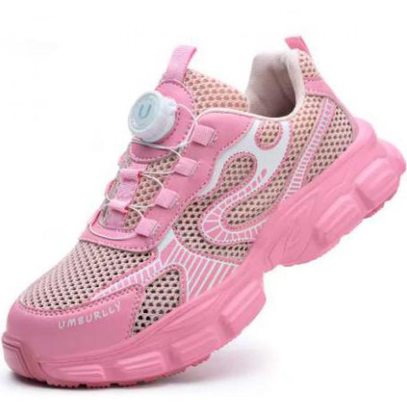 Sommer Mesh Damensicherheitsschuhe Atmungsaktiv Rutschfest Drehknopf Stahlkappe Arbeits-Sneaker Schutz-Arbeitsschuhe für Damen 42 rosa