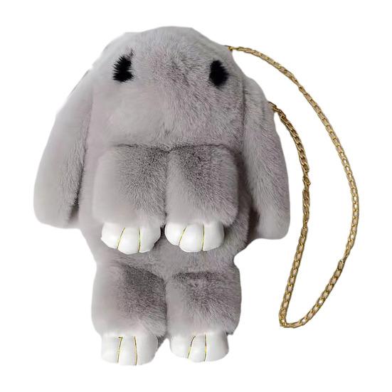Cartoon-Hasenförmige Umhängetasche Pelz-Hase Weiche Kunstleder-Schultertasche Flauschiger Niedlicher Hasen-Gurt licht grau