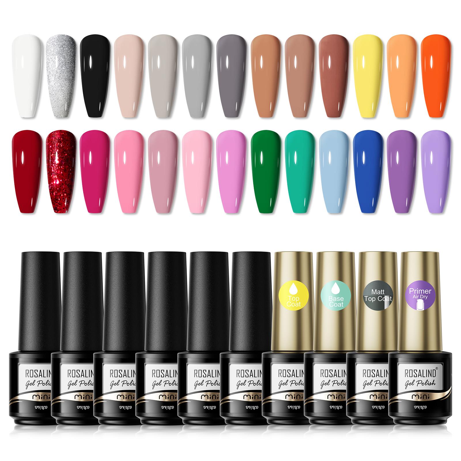 ROSALIND 38PCS Lot Glitter Soak Off UV Nagellack Gel Polnisch Semi Permanent Gel Nagellack Basis Top Mantel