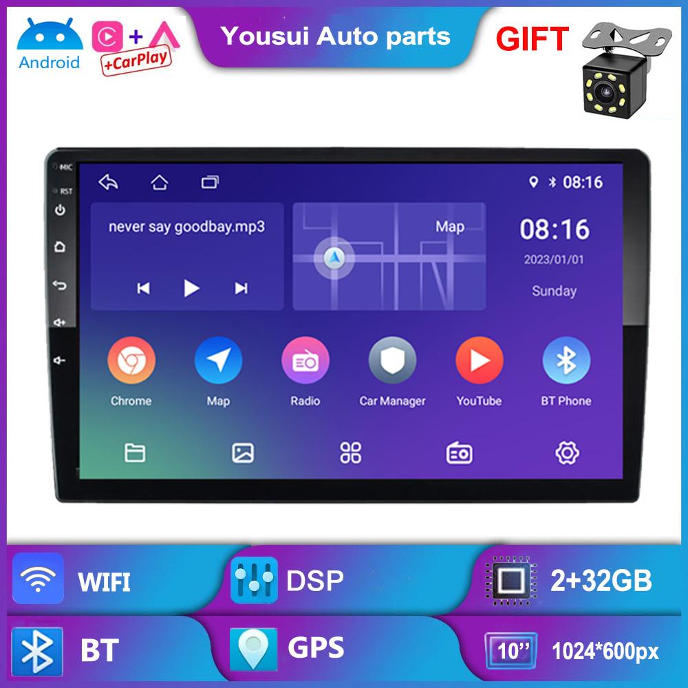 2+32G Universal 2 Din 7  9  10  Android Radio Auto Android Player 9.0 Auto-Player Unterstützung Mirror Link Rückansicht WIFI GPS BT FM Lenkradsteuerung 10.1Inch,carplay schwarz