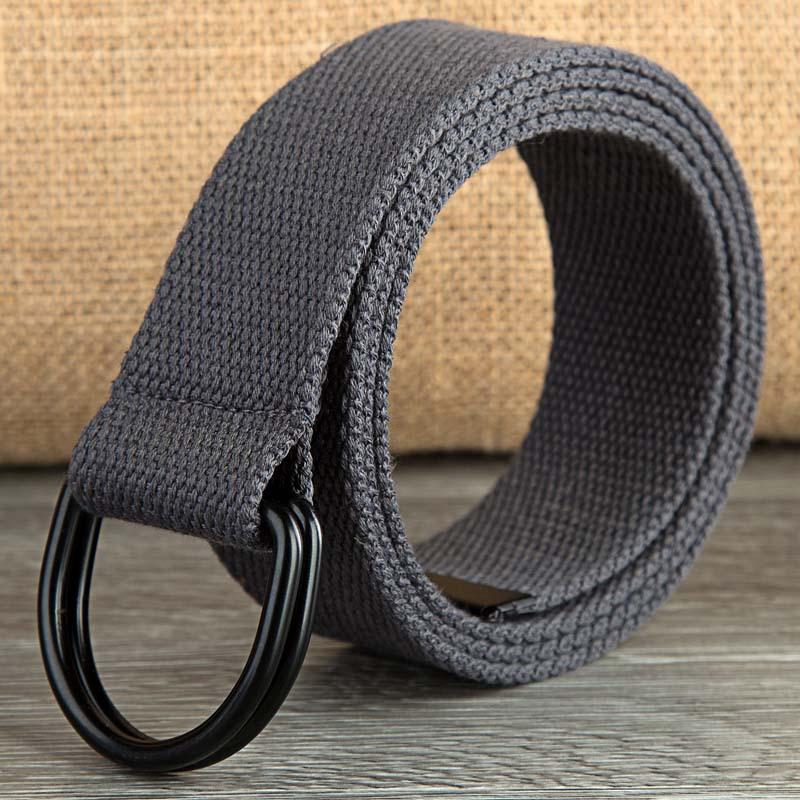 Canvas-Gürtel mit Doppelringschnalle für Damen und Herren, Schwarz, D-förmiger Schnalle, Stoffgürtel, halbkreisförmiger Ring, verlängerter Canvas-Gürtel, EMA 160cm dunkelgraue