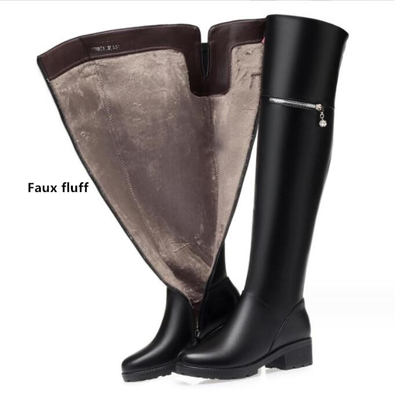 Damen Overknee-Stiefel, Wintermode, mittlerer Absatz, Fell, lange Stiefel, Damen-Reiterstiefel aus echtem Leder, Damen 38