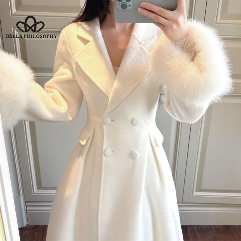 Tweedjacke Damen Winter Neuer warmer Mantel Premium Sexy Langer Mantel Kunstpelz Damen Langer Mantel Freizeitmantel L weiß