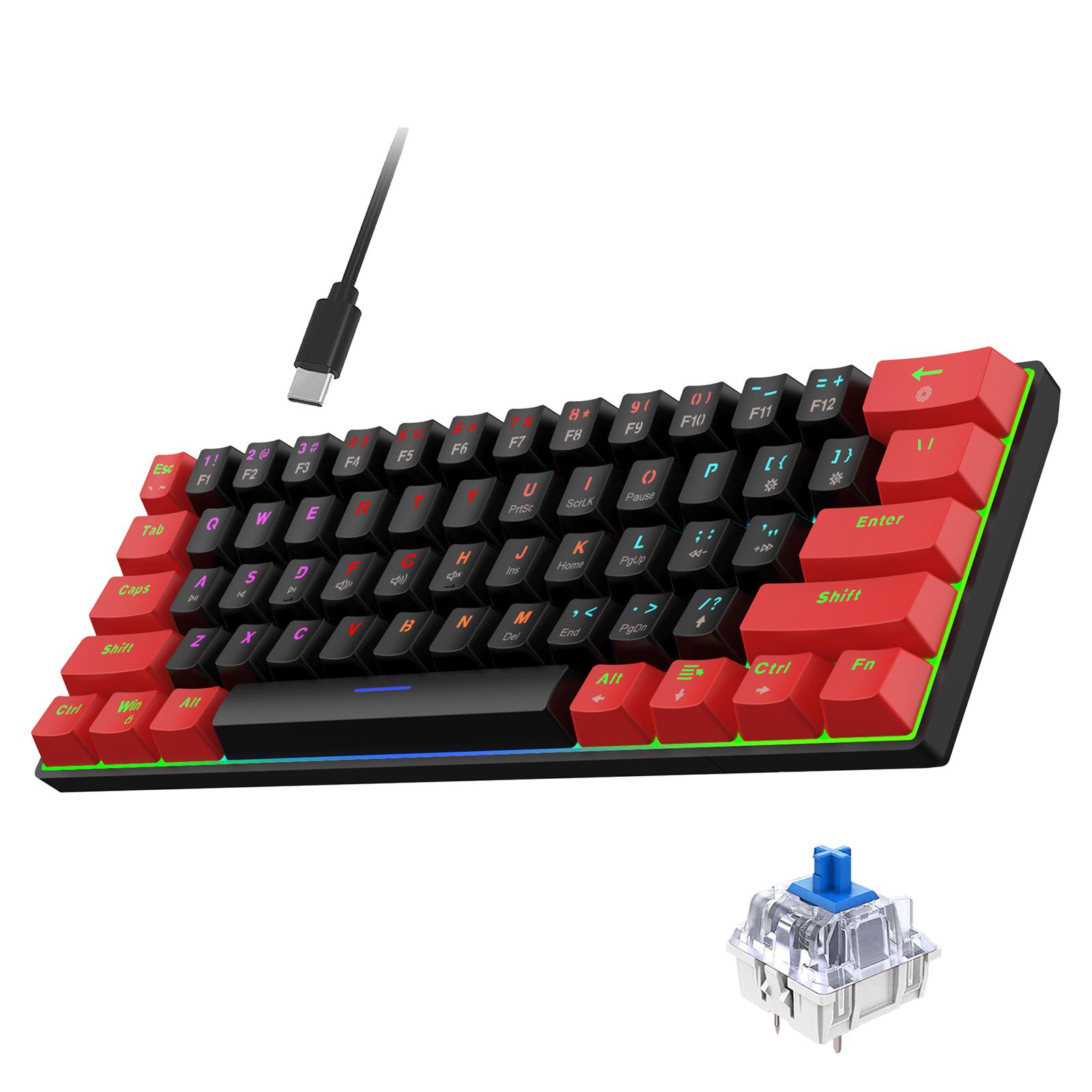 HXSJ V900 RGB Mechanische Tastatur 61-Tasten-Gaming-Tastatur Hochwertige blaue Schalter Langlebig und schwarz rot