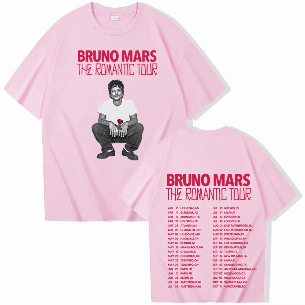 Bruno Mars The Romantic Tour 2026 T-Shirt Mann Frau Harajuku Kurzarm Rundhals Freizeitshirt Bruno Mars The Romantic Tour M pink