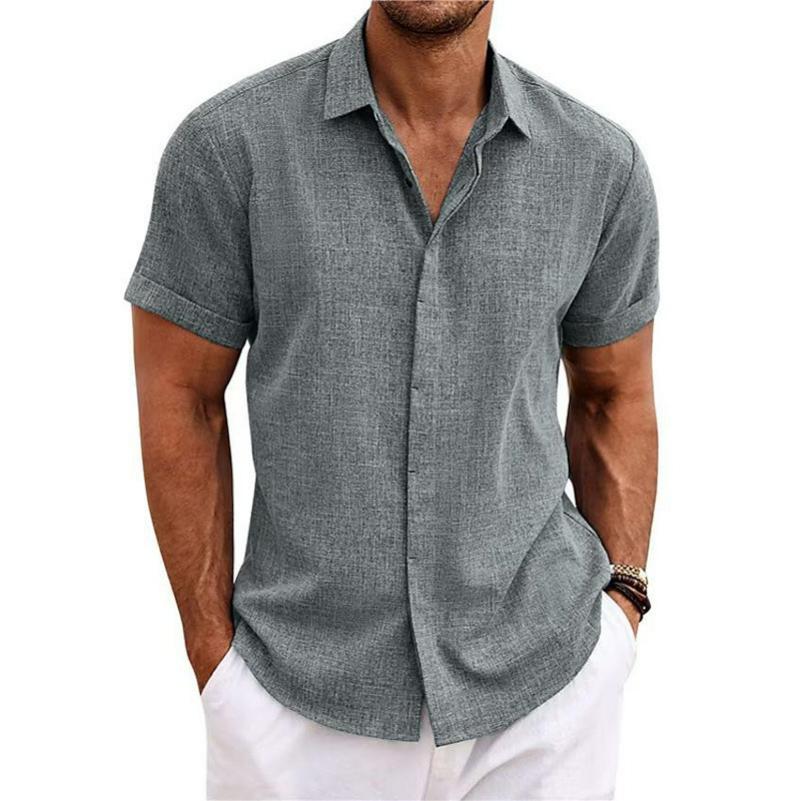Herren Leinen Kurzarm T-Shirt Locker Unterhemd Einfarbig Kurzärmlig Baumwolle und Leinen Hemd Herren Strand Übergröße Herren Kurzarmhemd XS grau