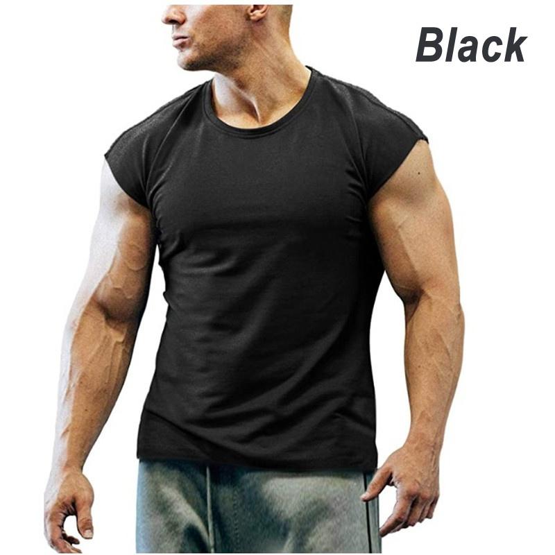 Herren-T-Shirts, modisches Kurzarm-Fitness-Bodybuilding-Shirt für Männer, Workout, schmale Passform, Baumwoll-T-Shirts XXXXL schwarz