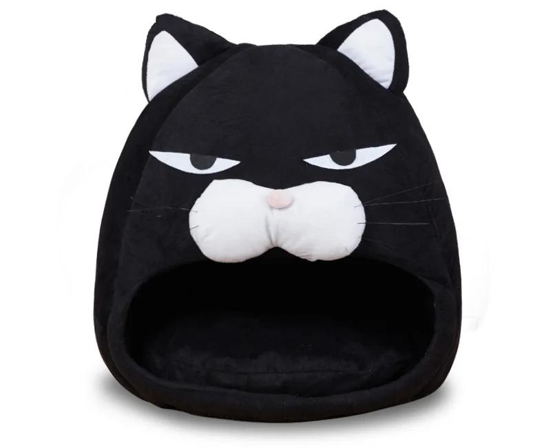 Warmes Schwarzes Katzenform Haus/Bett Für Katzen Bett Kissen Schlafsack Welpenbett Matte Katzenzubehör Haustier Hundebett Zwinger Cama Gato 38cm&CAT