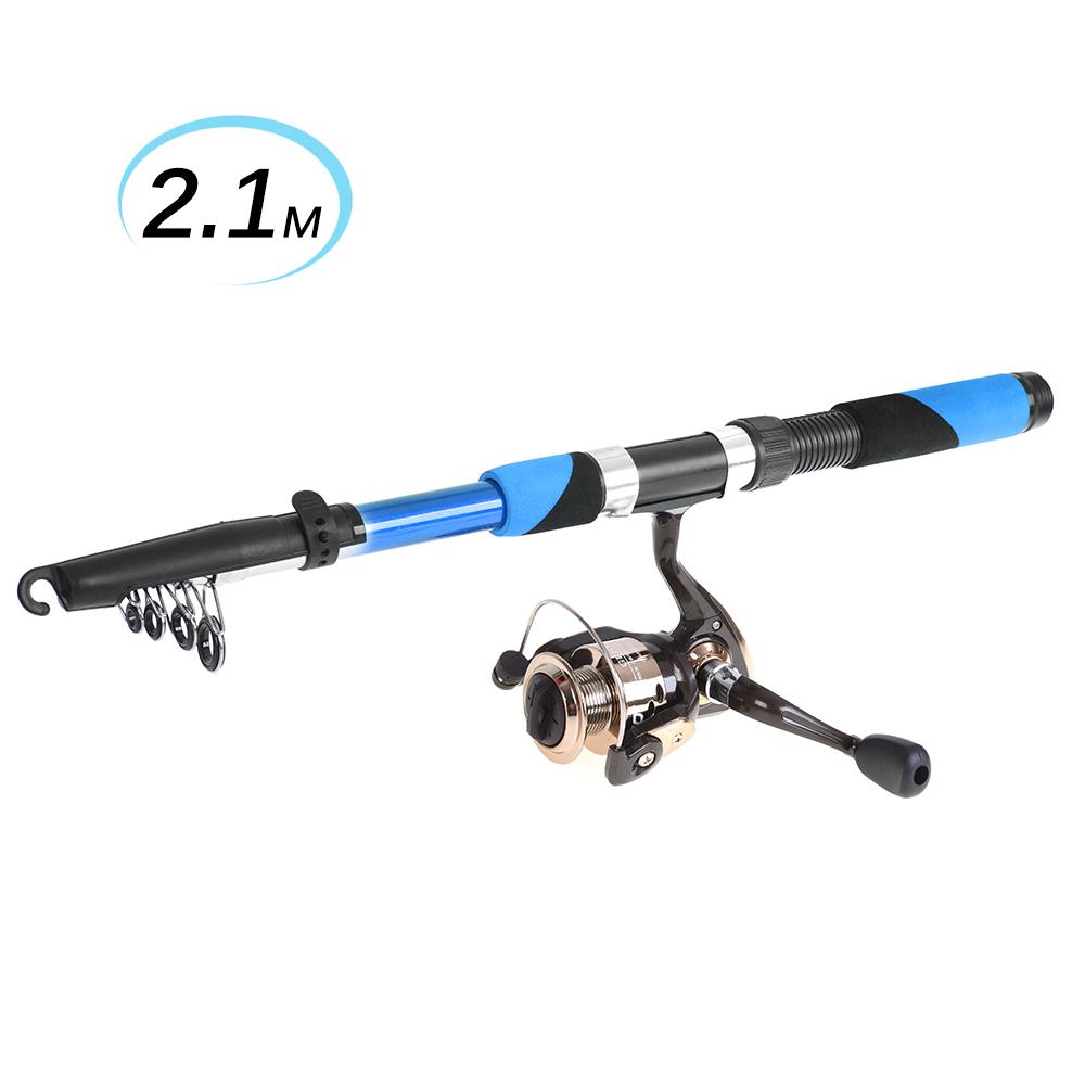 Lixada Angelgerät-Set, 2,1 m, Lescopique, Angelruten-Spinnrollen-Set blau