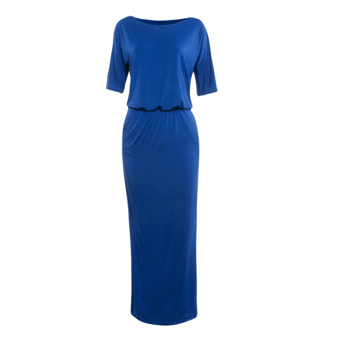 Damen Partykleid Lang Sexy Sommer Kurzarm Seitenschlitz Lose Abendkleid Mittellanges Partykleid L blau