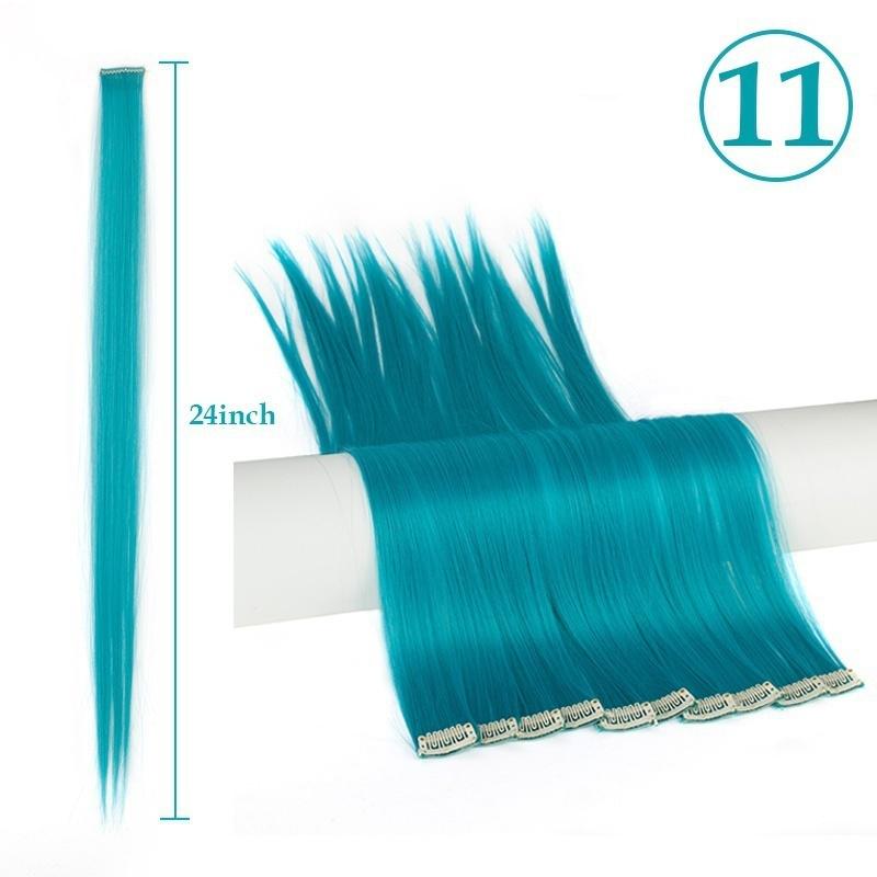 Mehrfarbiges Haarteil, glatte Haarverlängerung, Haarteile, Clip-in-Haarverlängerung, 55 cm 11 blue