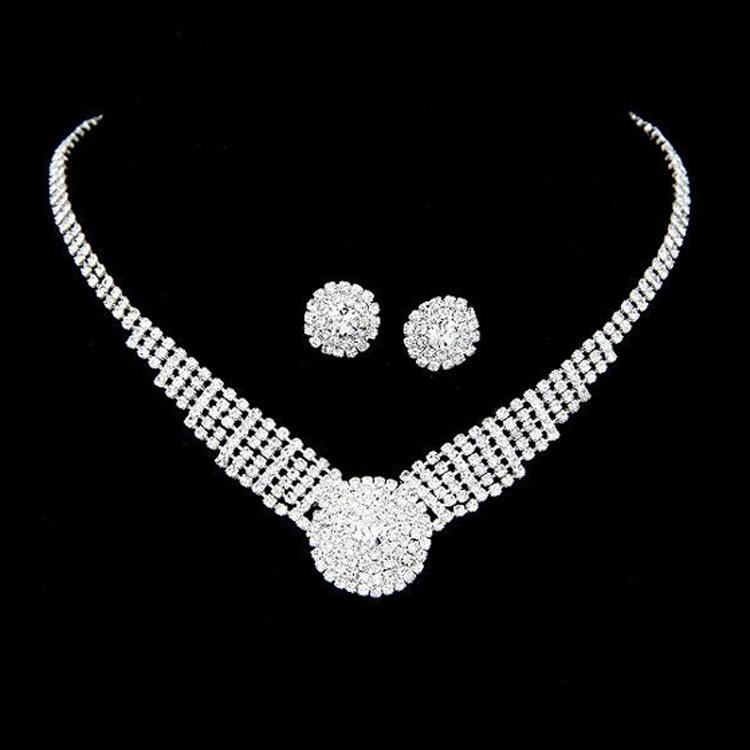 Brautkleid-Accessoires, schlichter, diamantbesetzter kleiner Wassertropfen-Anhänger, Schlüsselbein-Halskette, Set silber