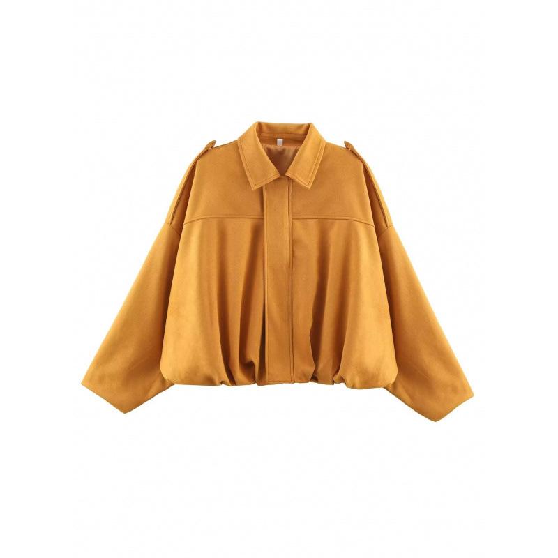 Damen Kurze Pilotenjacke Frühling/Herbst/Winter Jacke Locker Langarm Reißverschluss Retro Jacke Damen Neue Jacke XS ingwer