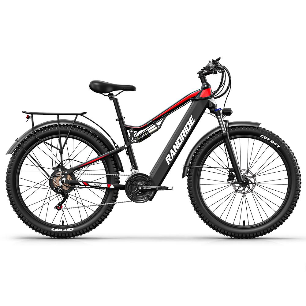 RANDRIDE 27,5 Zoll Elektrofahrrad Mann Vollgefedertes Mountainbike SHIMANO Hydraulische Bremse 1000w E-Bike für Erwachsene schwarz