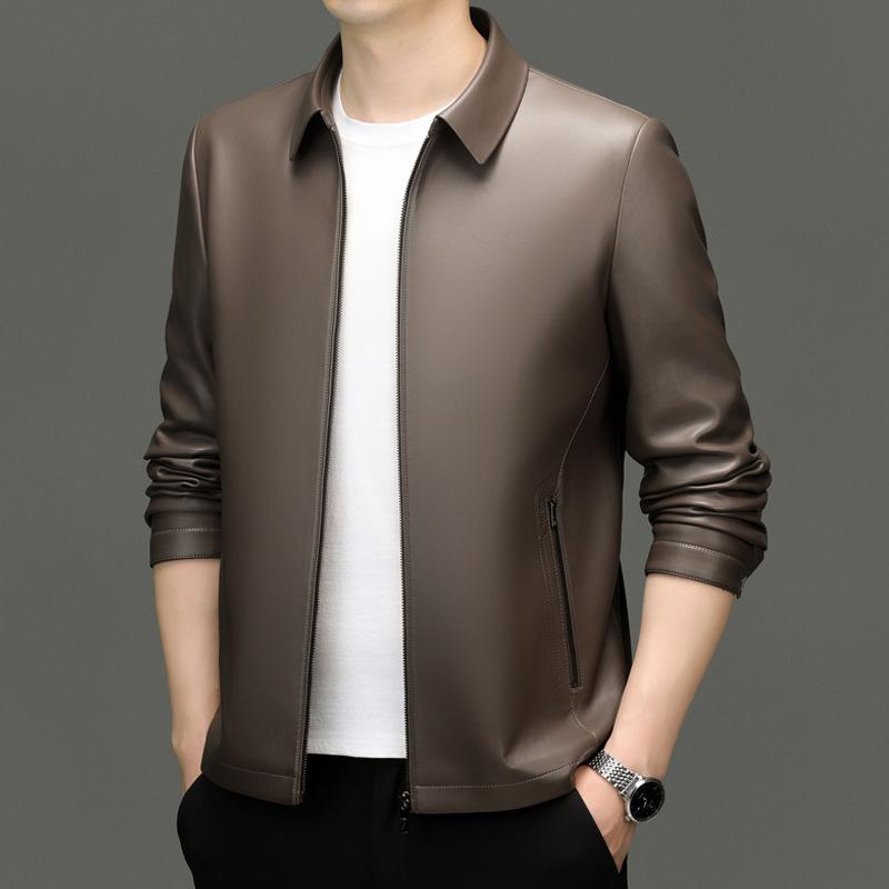 Herren Herbst Lederjacke Jacke Business Revers Casual Fashion Lederjacke Jacke Männer 190 kaffeebraun