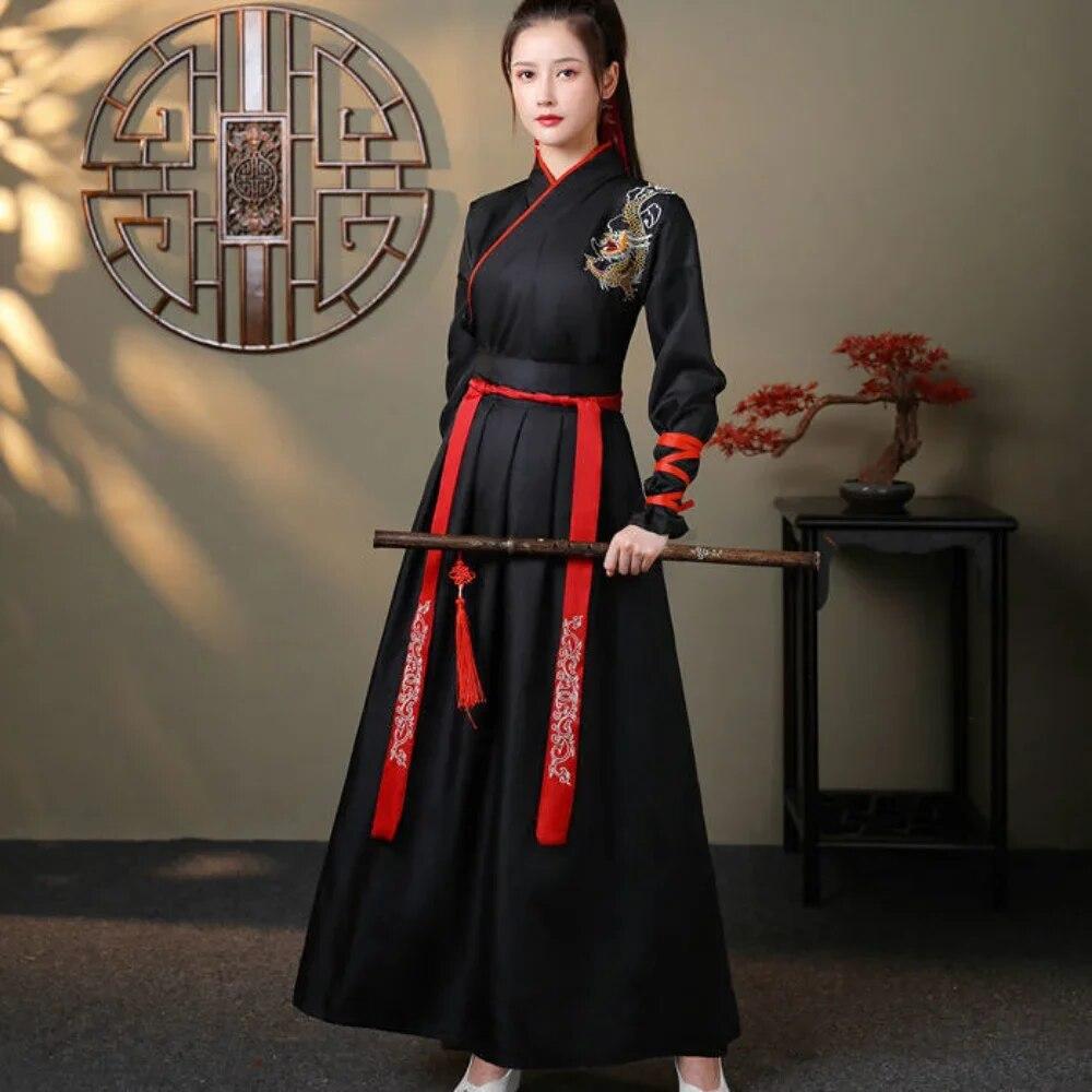 Chinesische Hanfu Kleid Frauen Kleidung Vintage Ethnischen Stil Mode Kleidung Elegante Streetwear Casual Chinesische Traditionelle Kleid XXL schwarz