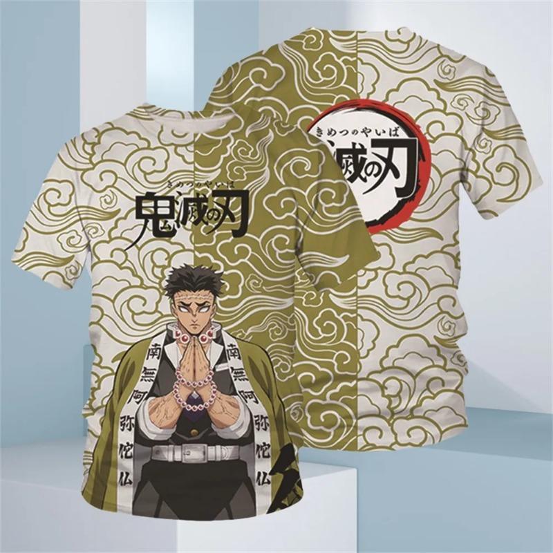 Kinder Jungen T-Shirts Anime Demon Slayer Cartoon T-Shirt Kinderkleidung Kurzarm Sweatshirt Mode Tops Kid Unisex Kleidung 160 beige