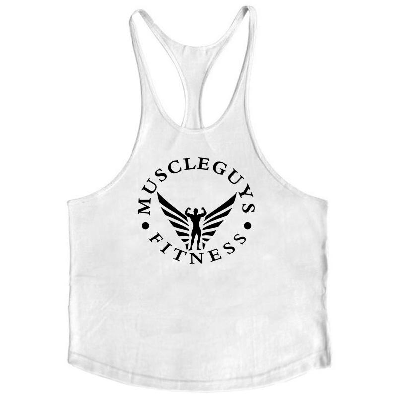 Muscleguys Bodybuilding-Bekleidung Unterhemd Herren Baumwolle Fitness Stringer Singlets Weste L weiß