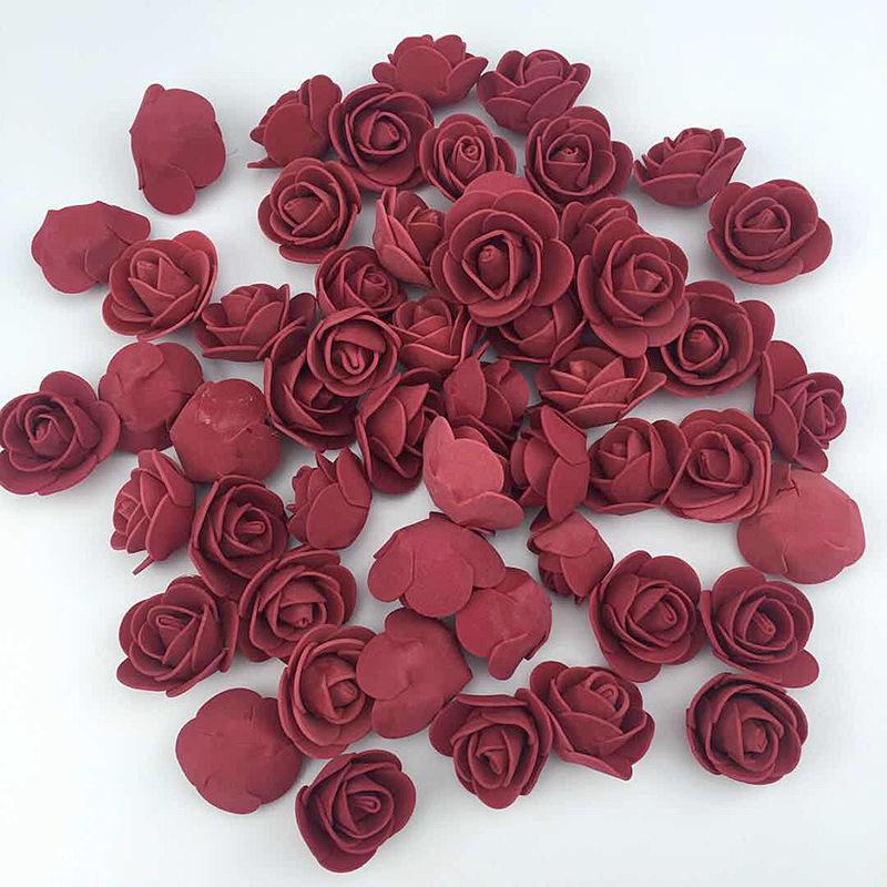 500 Stück Rosen 3,5 cm PE-Rosen Hochzeit dekorative Weihnachtsdekoration für Zuhause Diy Geschenke Box Künstliche Blumen wein rot