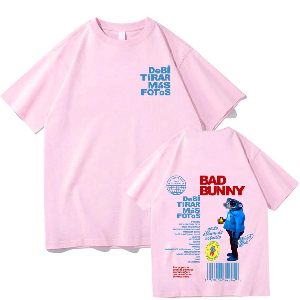Bad Bunny Debi Tirar Más Fotos T-Shirts Harajuku Unisex Kleidung Frauen Männer Baumwolle Hohe Qualität T-shirts Casual Y2K Streetwear T M rosa