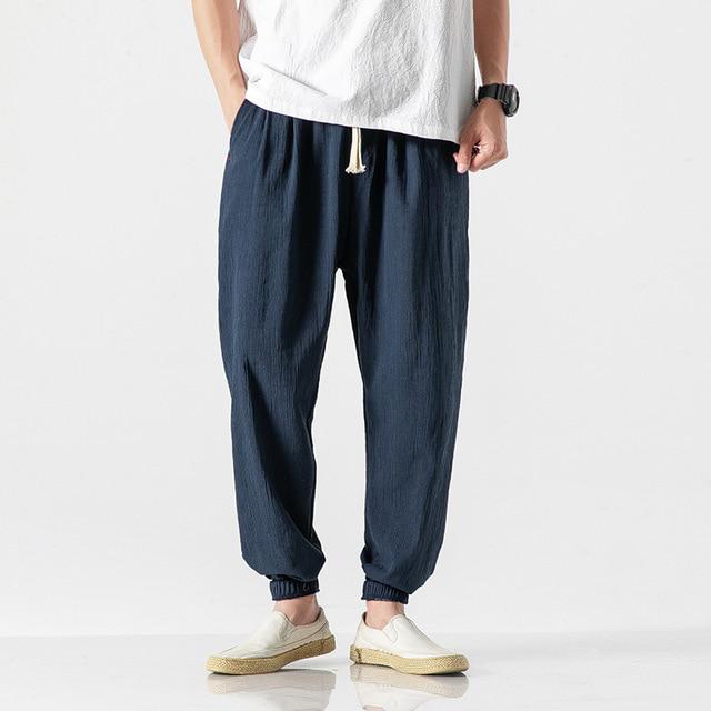 Privathinker Baumwolle Leinen Casual Harem Hosen Männer Jogger Mann Sommer Hosen Männlichen Chinesischen Stil Baggy Hosen 2020 Kleiden XL navy blau