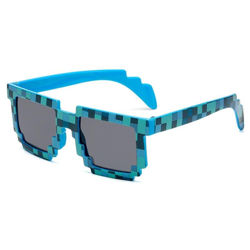 Cartoon Vintage Brille Neuheit Mosaik Cosplay Brille Unisex Pixel Sonnenbrille Trendy Lustige Erwachsene Kinder Sonnenbrille Geschenke blau