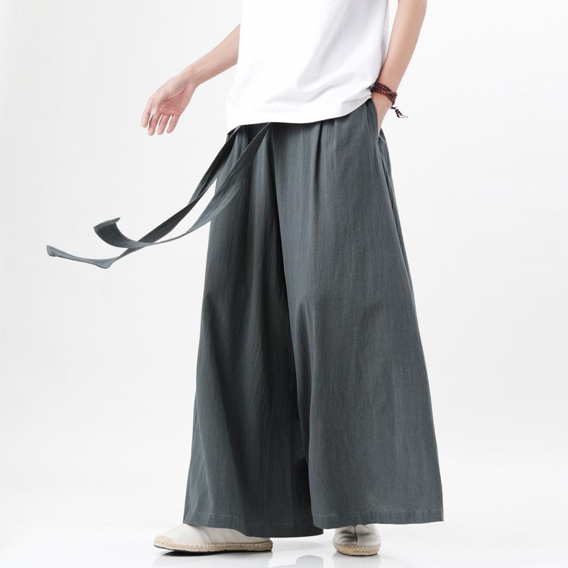 Herren Frühling und Sommer Einfarbig Retro Chinesisch Weitbein Hose Locker Mittelhochbund Gerade Hose 5XL grau