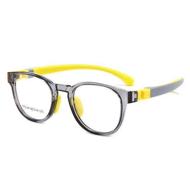 Abnehmbare Kinder-Brille, blau, lichtbeständig, für Kinder, Silikonkautschuk, Katzenaugen-Brille, für Jungen und Mädchen, weicher Rahmen grau