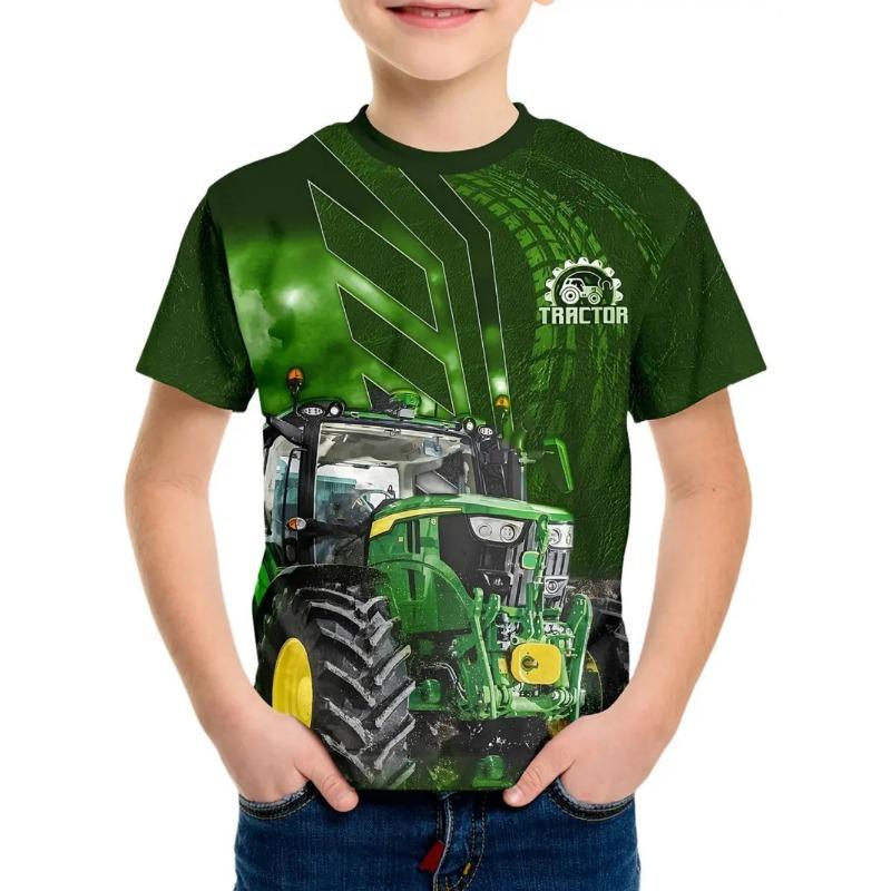 Cooler 3D Traktor Print Kinderkleidung Jungen T-Shirt Kurzarm Mode Kinder Sommerkleidung Outdoor Aktive Kinderbekleidung 120 black