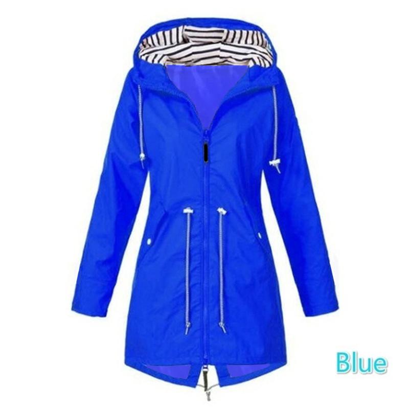 Damen Regenjacke, langärmelig, wasserdicht, Regenmantel, Wandern, Laufen, Mantel, modische Jacken M blau
