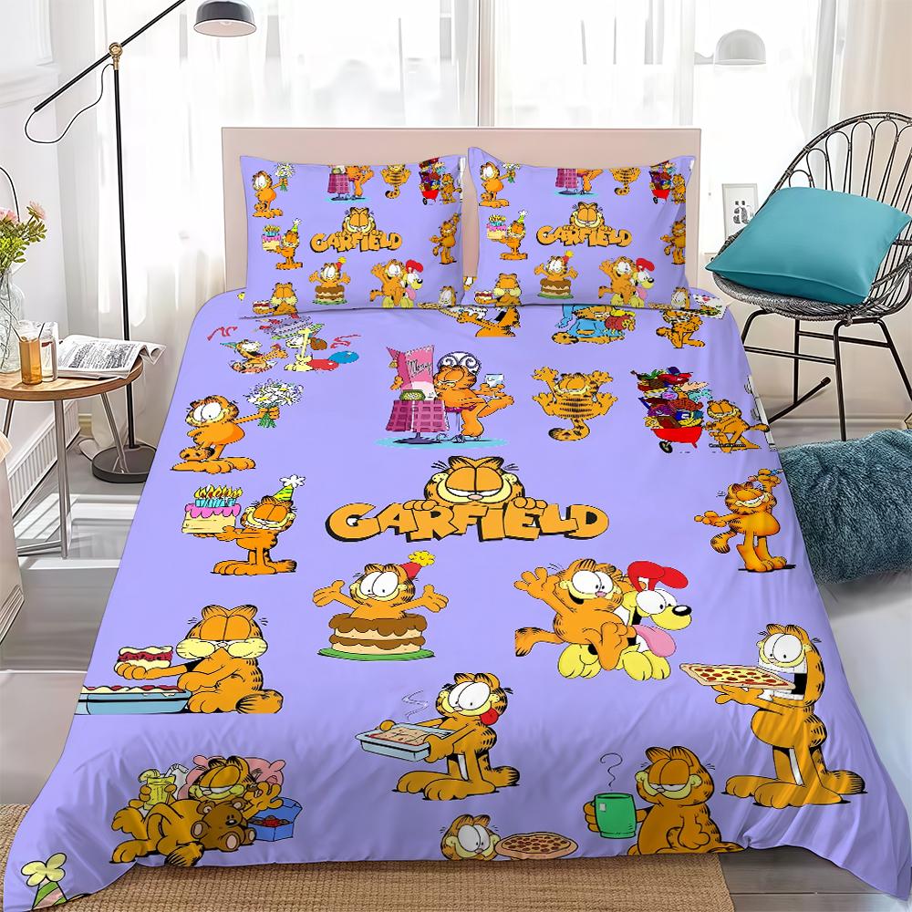 Cartoon Der G-Garfield Film Niedliches Bettbezug-Set Heimstil Bettwäsche Weiche Baumwolle Wäsche Bett 3-teiliges Set Studentenwohnheim Geschenk 135x200cm