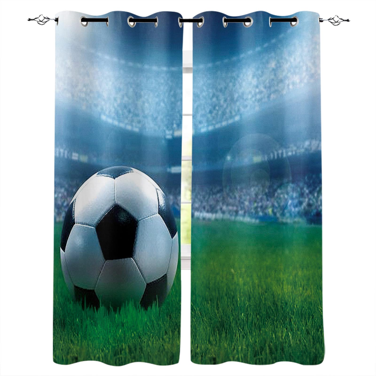 2 stücke Fußbälle Fußball Fenster Vorhänge für Wohnzimmer Vorhänge Küche Halle Schlafzimmer Dekor Kinder Vorhänge Und Vorhänge Outdoor W60H60(CM)x2PCS&Grommet Top gray