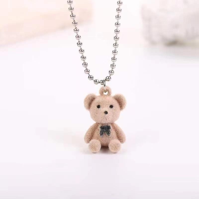 Neue Koreanische Mode Niedlichen Plüsch Bär Anhänger Halskette Für Mädchen Frauen Tragen Lange Pullover Kette Halskette Kragen Schmuck beige