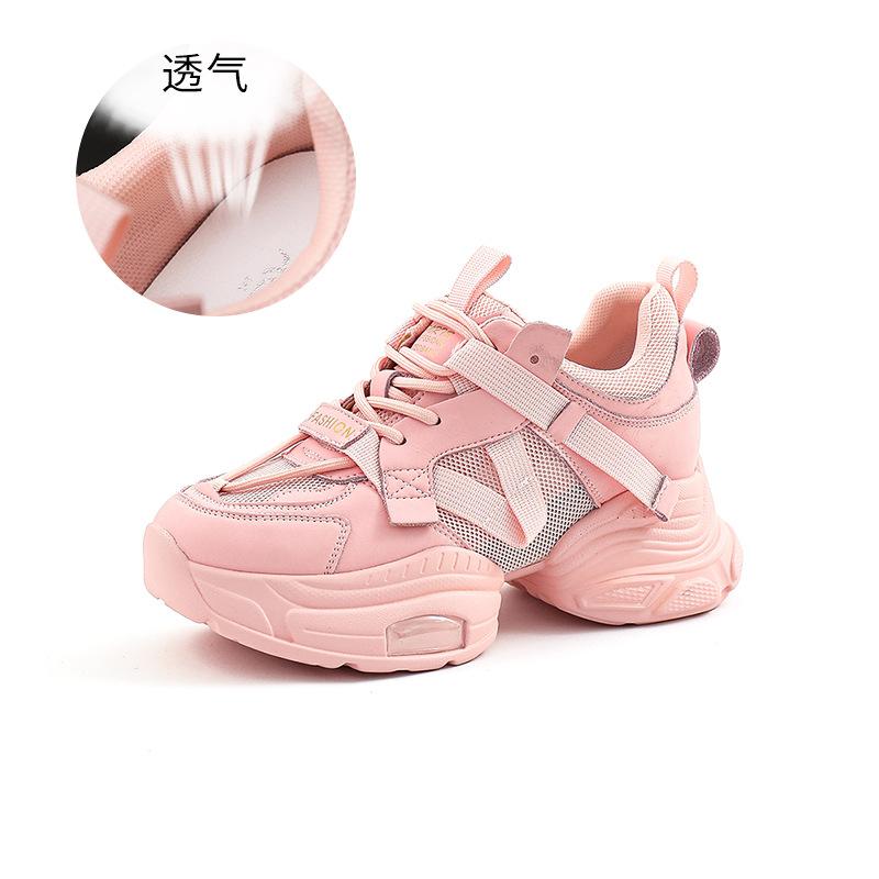 Leder Dad Schuhe Damen 2025 Frühling und Sommer neue Damen Plateau atmungsaktive Sportschuhe Damen Laufnetzschuhe lässige Damenschuhe 39 rosa