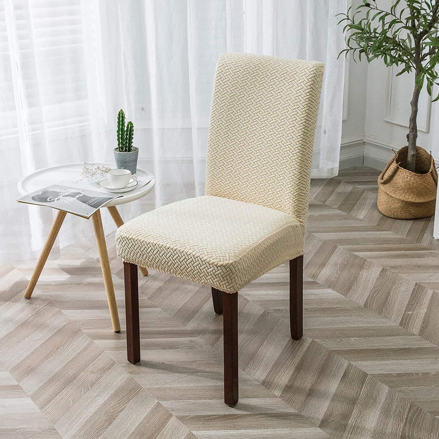 Stretch-Stuhlhussen aus Samt, langlebige, verschleißfeste, moderne Schonbezüge im T-Kissen-Stil und zeitgenössischem Design für Esszimmerstühle 1pc beige
