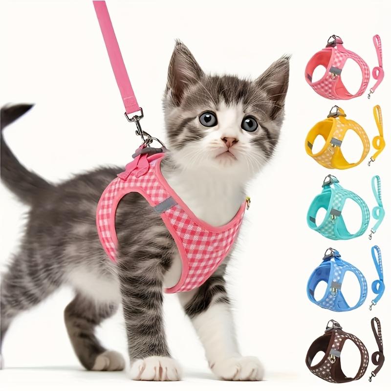 [Karomuster Katzen-Set] Atmungsaktives Karomuster Haustier Katzen-Set | Langlebige Metallaccessoires, Reflektierende Streifen, Handwaschbar, Polyester, Passend für die meisten Katzen L