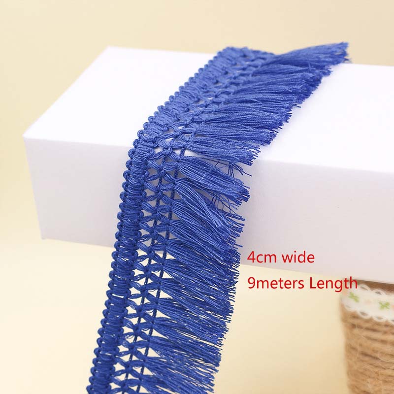 10 Meter(9M) 4 cm breite Spitzenbesatz Nähband Quaste Fransen Baumwolle Kleid Bühnenkleidung Vorhang Dekoratives Diy Material Handwerk Bekleidung 10Yards königsblau