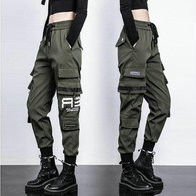 Große Taschen Cargo Hosen Frauen Elastische Hohe Taille Lose Streetwear Hose Baggy Taktische Hosen Hip Hop Hohe Qualität Jogger Hosen XXXXXL armee grüne