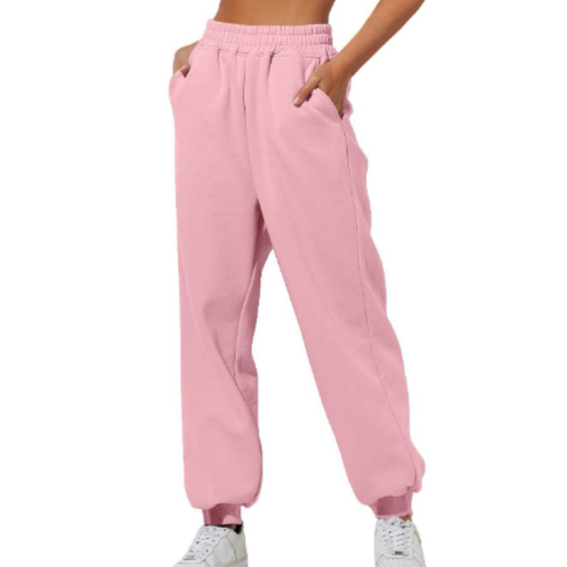 Frühling und Herbst Damen Hosen Hohe Elastische Taille Einfarbig Casual Hosen Weiche Warme Taschen Lose Frühling Herbst Jogginghose Jogginghose L rosa