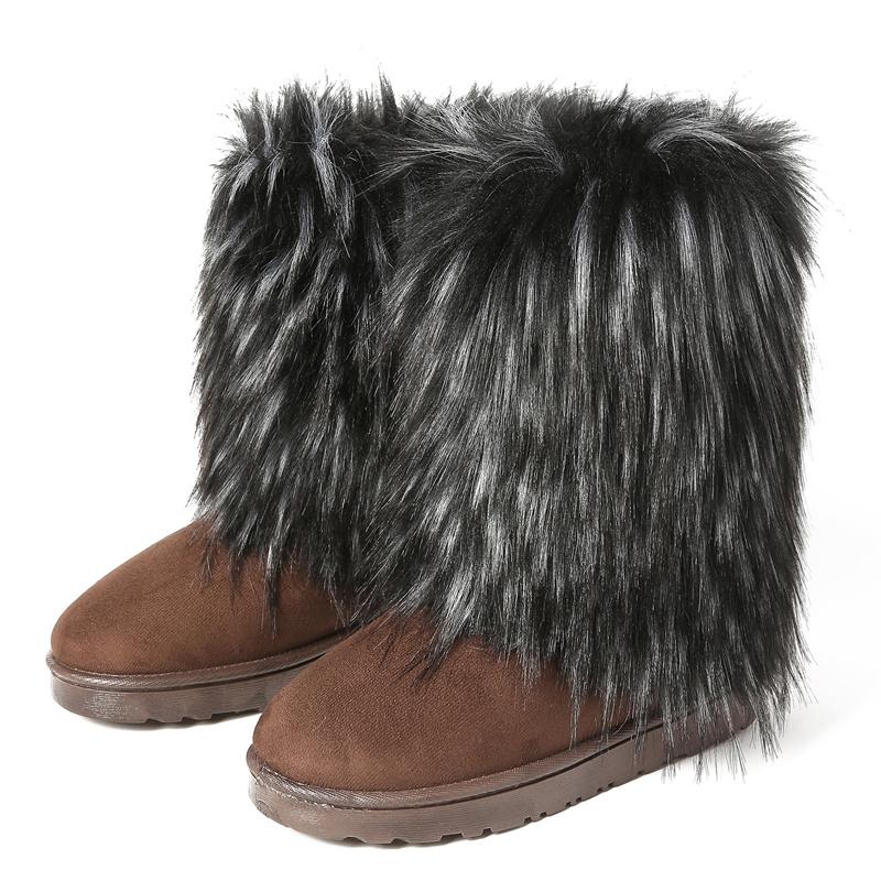 Frauen Neue Winter Pelz Einteilige Nachahmung Waschbären Pelz Warme Schnee Stiefel Pelzigen Schuhe Outdoor Stiefel 44 esche schwarz