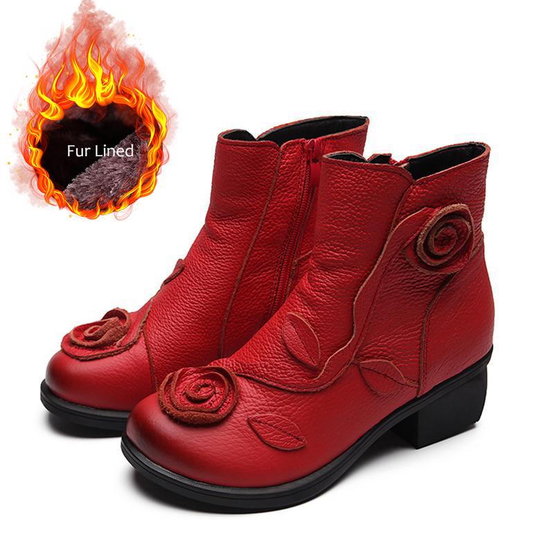 Herbst Winter Blume Frauen Stiefel Seitlicher Reißverschluss Dicker Absatz Stiefel Schuhe Frau, Knöchel Martin Stiefel 39