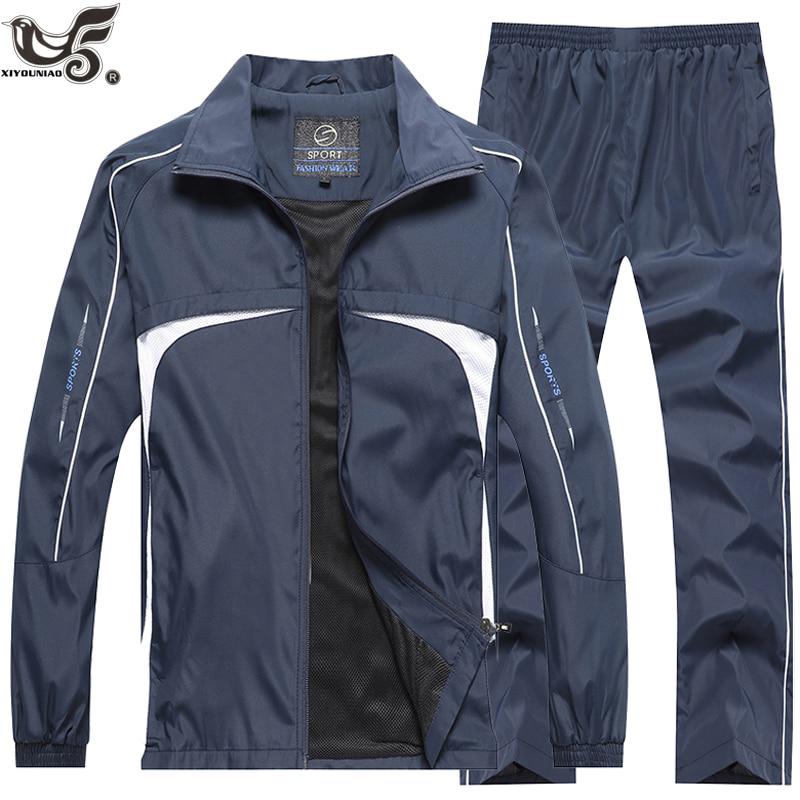 Herren Set Oberbekleidung Herren Sportbekleidung 2-teiliges Set Sportanzug Jacke + Hose Trainingsanzug Herren L dunkelblaue