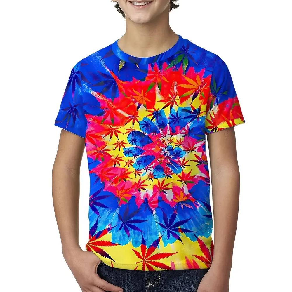 T-Shirts für Jungen Batik Grafik T-Shirts Kurzarm T-Shirt Kinder T-Shirt Grundschulmädchen Kleidung Lässige Oberteile Mädchen T-Shirts 110 blue