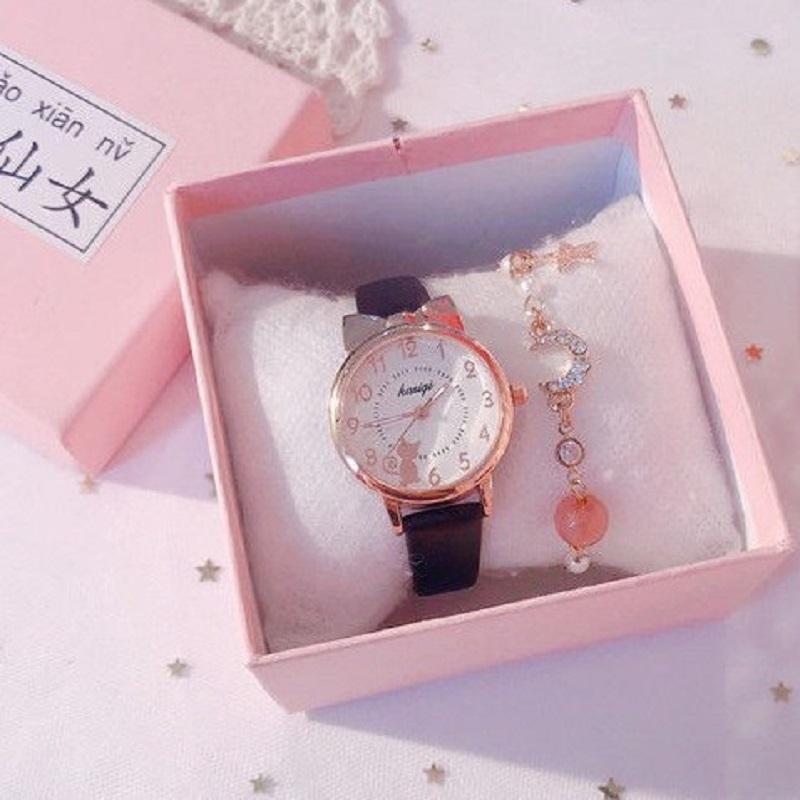 2021Korea Mädchen Uhren Leuchtende Uhren Student Mädchen Geschenk Nette Uhr Leuchtende Wasserdichte Uhren Frauen Size: 13-15 cm schwarz