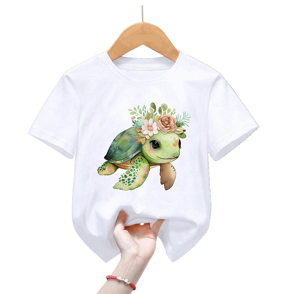 Kawaii Meeresschildkröten-Print T-Shirt für Mädchen/Jungen Coole Kinderkleidung Harajuku Shirt Liebliche Kinderbekleidung Sommermode T-Shirt 9-10T(150cm)