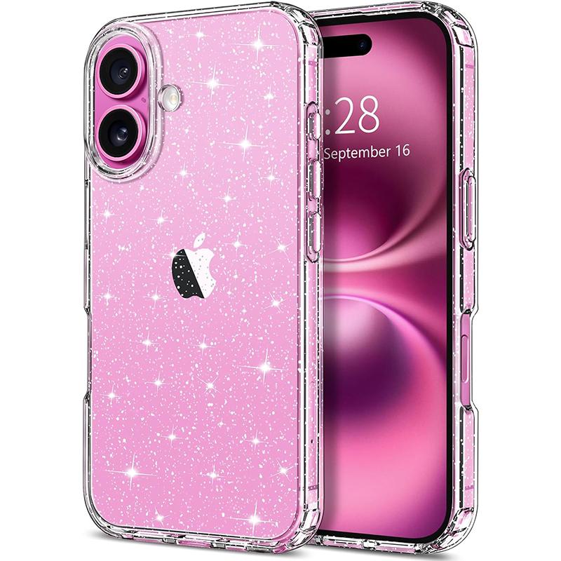 Klare Glitzer Glitzer Glitzer Glitzer Süße Hülle für iPhone 16 E 16E Pro Max 15 Plus 14 13 Mini 12 11 X Xs Xr Se 2022 2020 7 8 6 6S Handyaccessoire For iPhone X XS reinfarbig