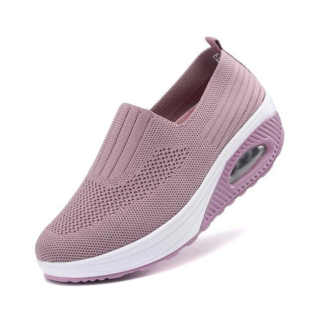 Damen Wanderschuhe Air Kissen Rutschfeste Orthopädische Schuhe Damen Plateau Pantoletten Atmungsaktive Keilabsatz Damen Sneakers 42 rosa